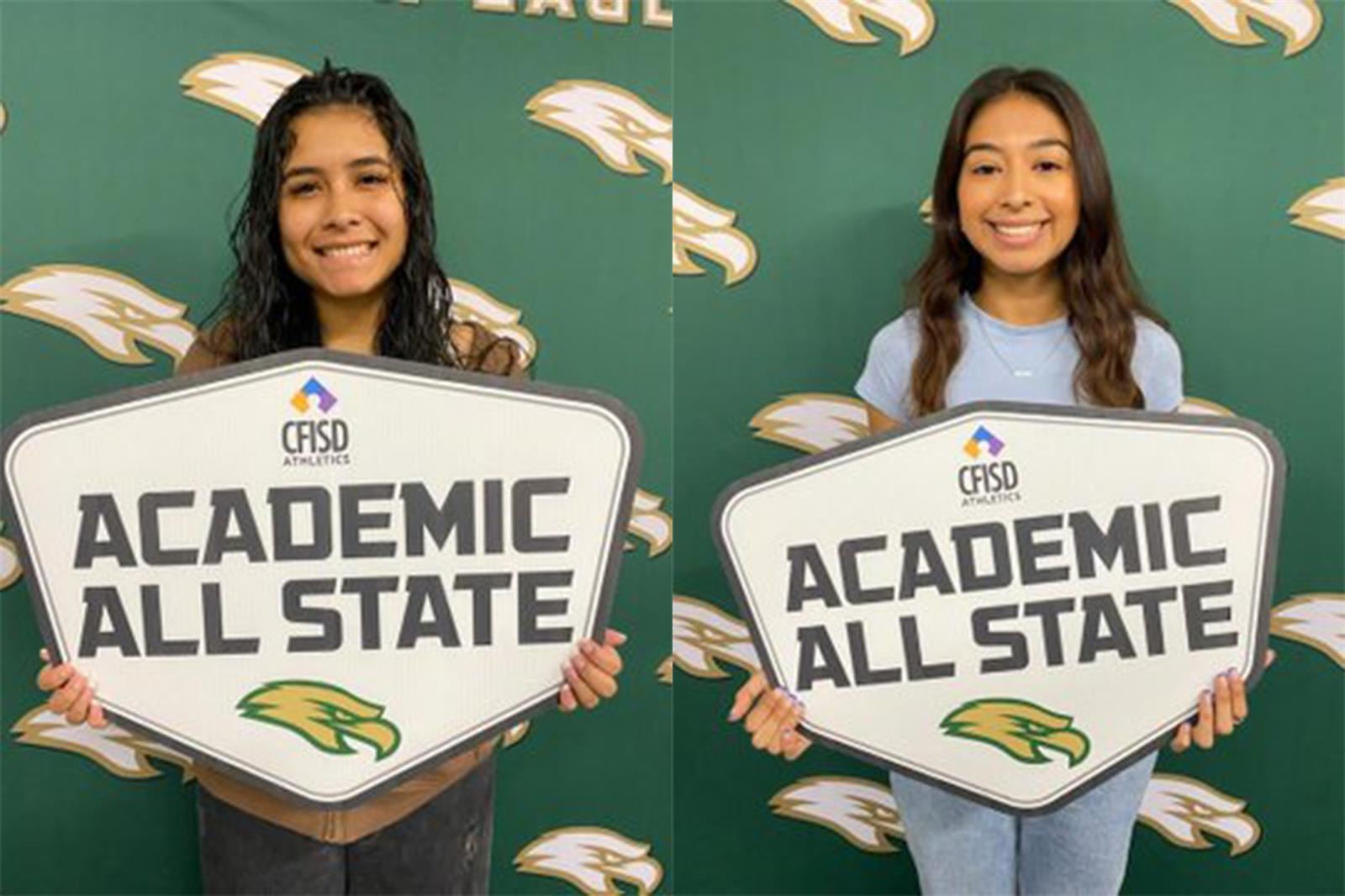 Cypress Falls seniors Jennifer Ortiz, left, and Briana Briones were among 45 CFISD student-athletes named academic all-state.